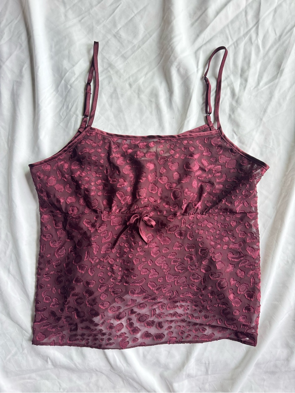 Gillian & O’Malley Cheetah Burgundy Lace-Texture Cami